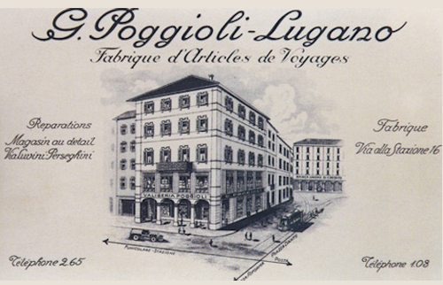 Advertisement for the Poggioli suitcase factory in Lugano, from the early 1900s