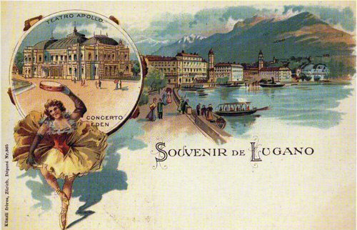 Chromolithograph - Souvenir of Lugano - F.lli Kunzli, Zurich - 1900