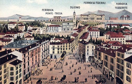 Aerial view of Piazza Funicolare in 1920 (picture by Photocromo Lugano)