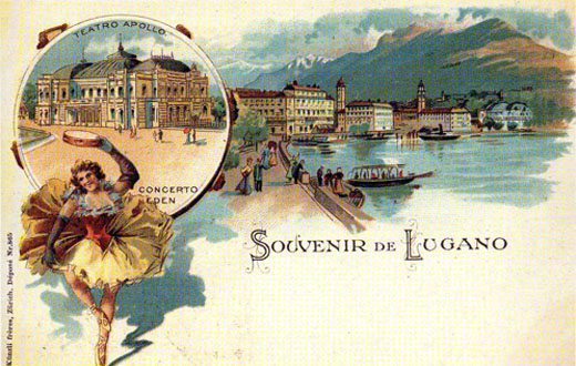 Lungolago storico di Lugano. In fondo si trovano oggi i nostri appartamenti in affitto.
